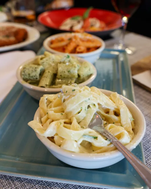Pasta Flight featuring three Italian pasta dishes at Beneci’s Cucina D’Italia in Weehawken, NJ