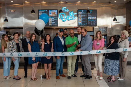 People in line for ribbon cutting at The Belt in Lawrenceville NJ