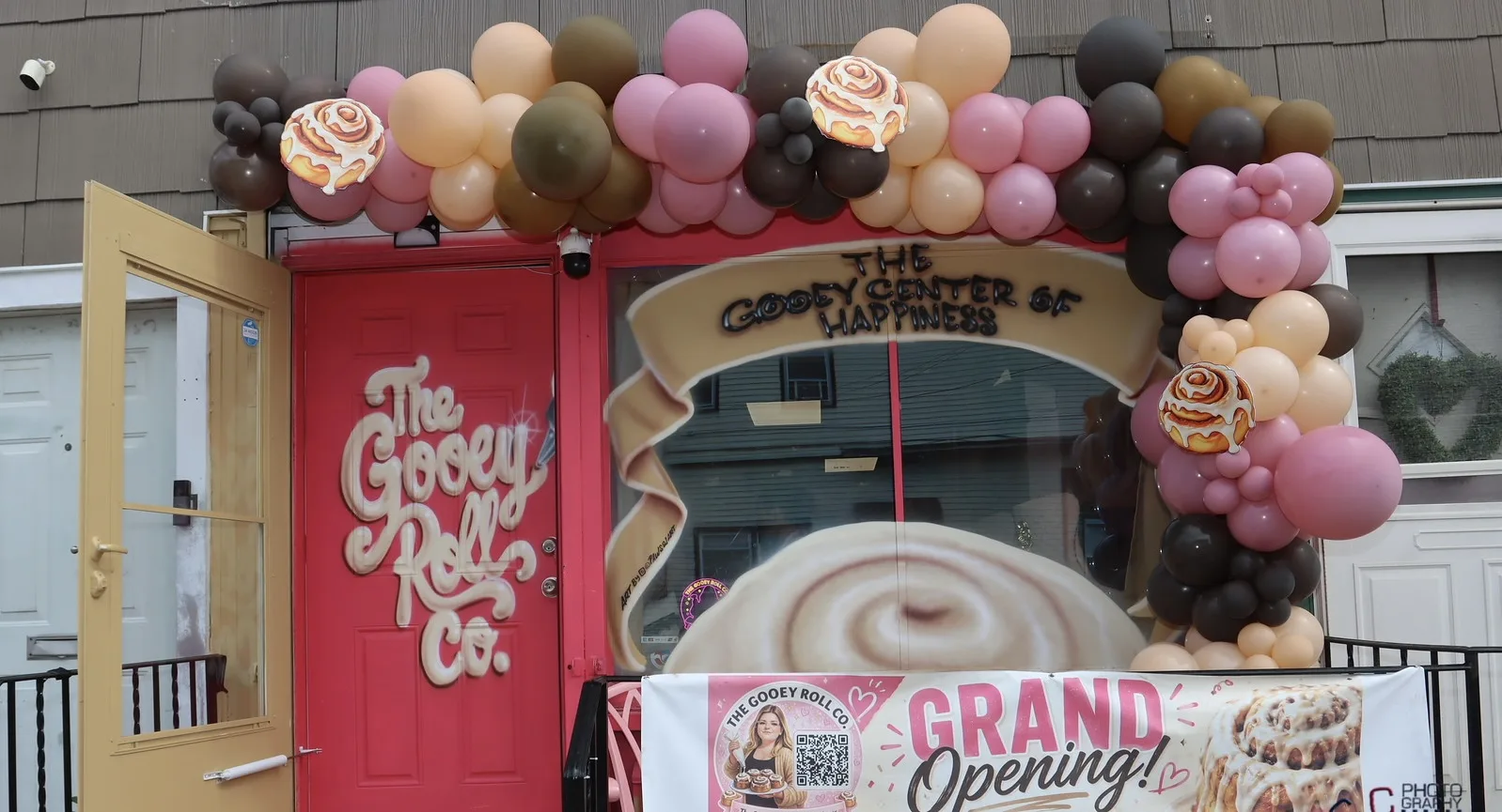 Handcrafted cinnamon rolls from The Gooey Roll Co. displayed during the bakery's grand opening in Belleville, New Jersey.
