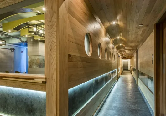 Ship-inspired lower level at Cuzin’s Seafood & Clam Bar in New Brunswick, New Jersey